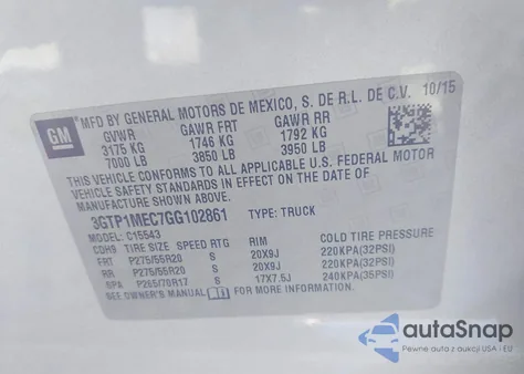 2016 GMC Sierra 1500 Sle из США, поврежденный, VIN 3GTP1MEC7GG102861